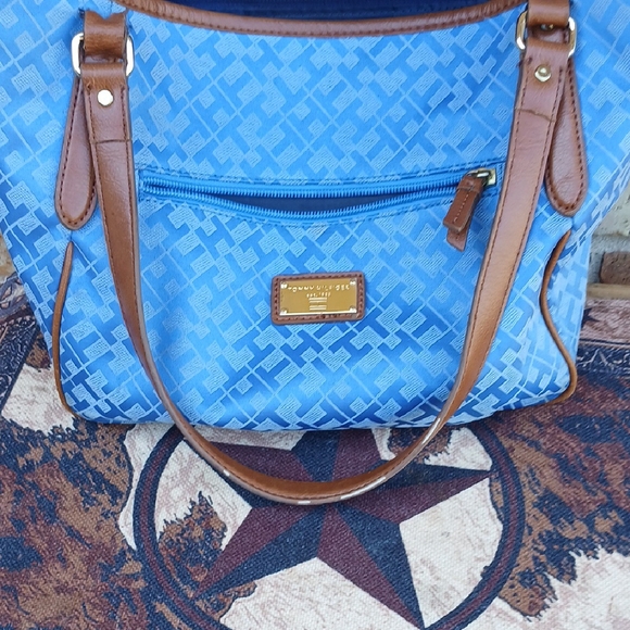 Tommy Hilfiger Handbags - Tommy Hilfiger Blue and Brown Tote Bag